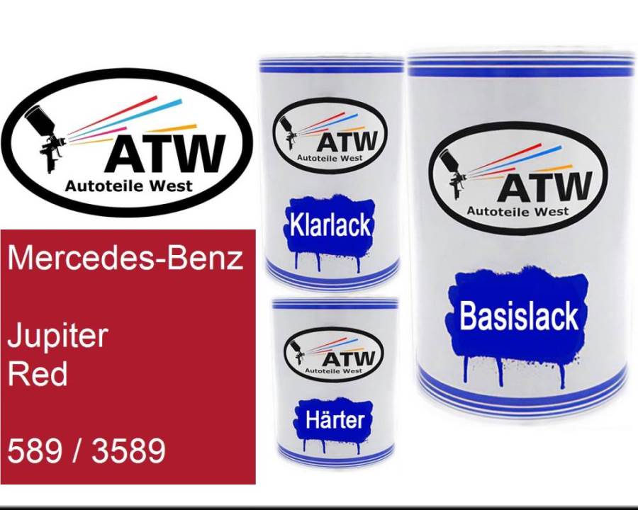 Mercedes-Benz, Jupiter Red, 589 / 3589: 500ml Lackdose + 500ml Klarlack + 250ml Härter - Set, von ATW Autoteile West.